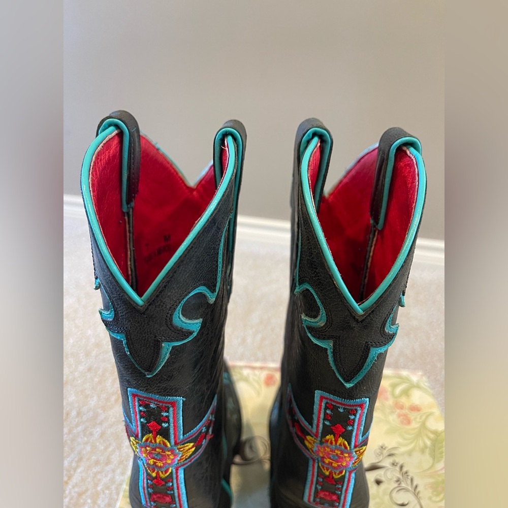Macie Bean Black and Turquoise Heeled Boots, Size 7M - Picture 7 of 15